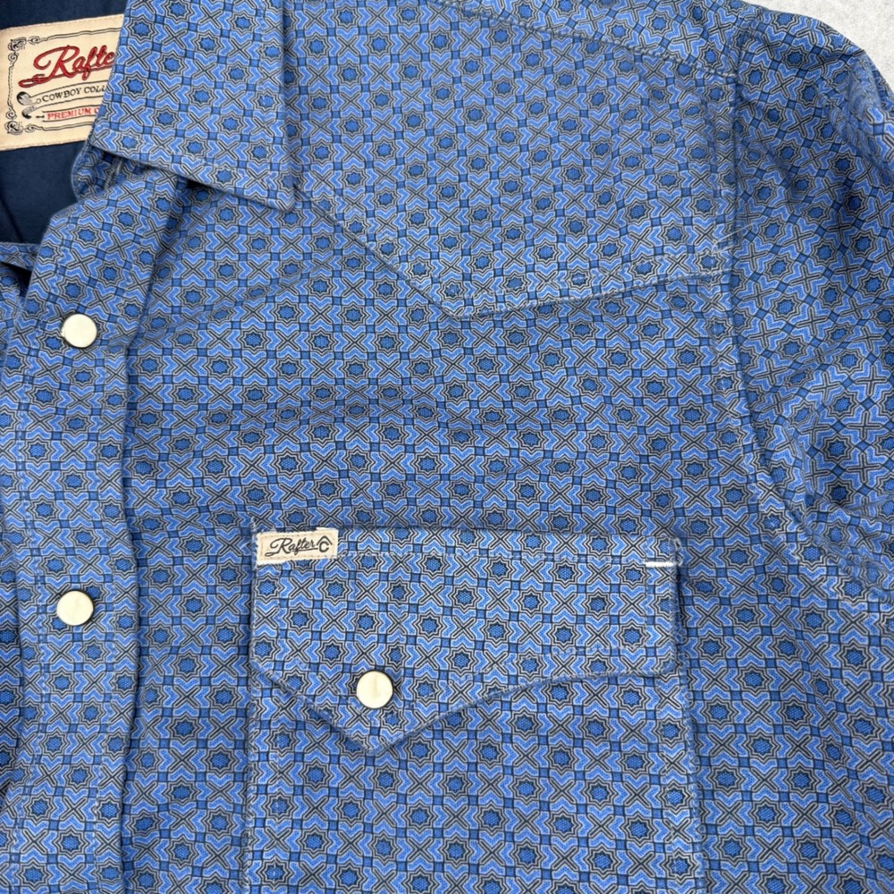 Rafter C Cowboy Collection Mens Blue Geometric Pearl Snap Western RC1810714R - Picture 8 of 12
